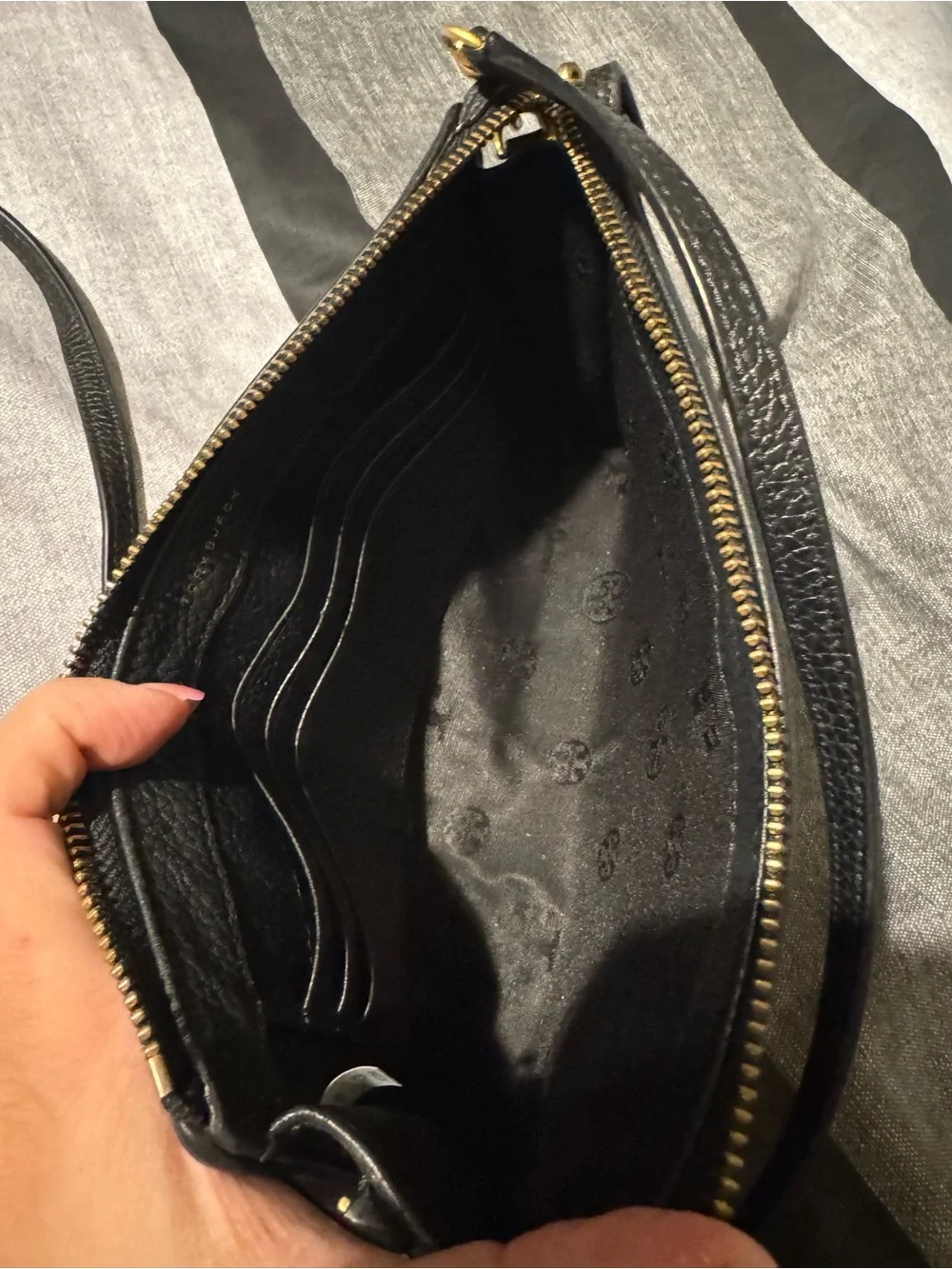 Tory Burch Black Pebbled Leather Logo Crossbody